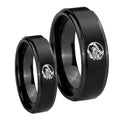 Angry Baseball Step Edges Brush Black Tungsten Mens Ring Set