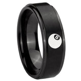 8mm 8 Ball Step Edges Brush Black Tungsten Carbide Wedding Engraving Ring