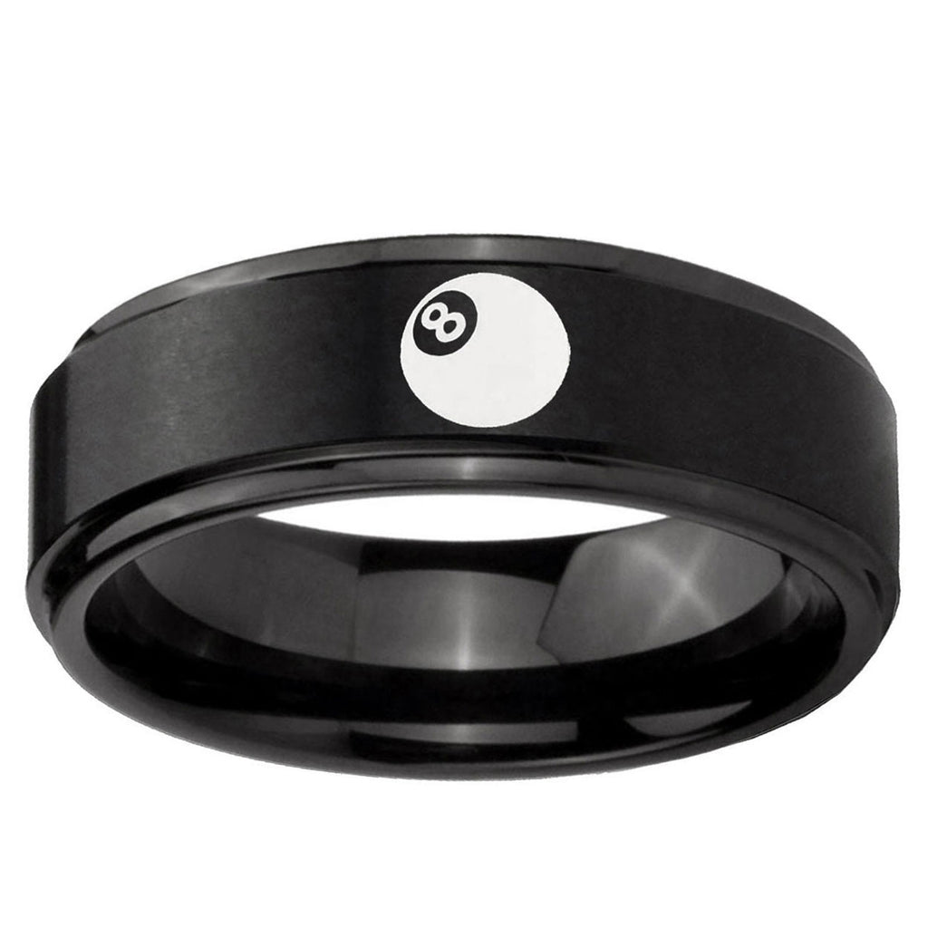 10mm 8 Ball Step Edge Brush Black Tungsten Ring