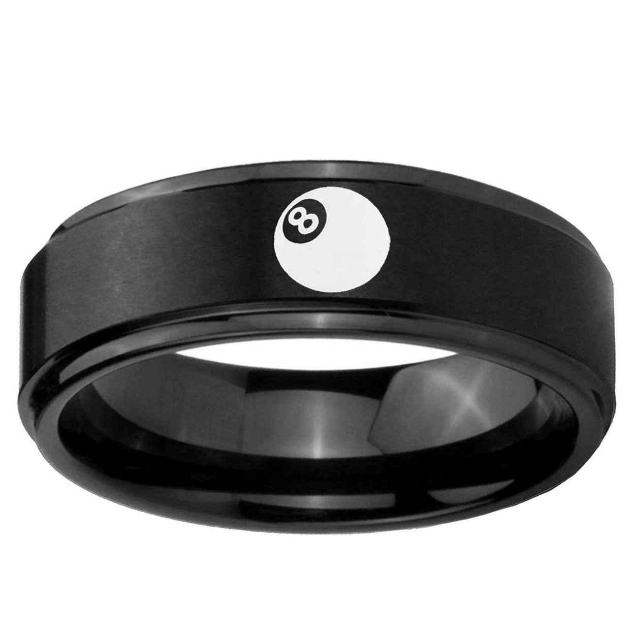 10mm 8 Ball Step Edge Brush Black Tungsten Ring