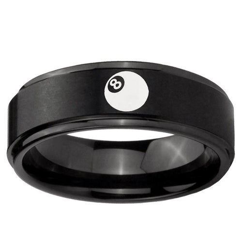 5mm 8 Ball Step Edges Brush Black Tungsten Engraved Ring
