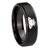 10mm-Claddagh-Design-Step-Edges-Brush-Black-Tungsten-Carbide-Mens-Bands-Ring