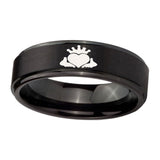 8mm-Claddagh-Design-Step-Edges-Brush-Black-Tungsten-Carbide-Anniversary-Ring