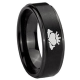 10mm Claddagh Design Step Edges Brush Black Tungsten Carbide Mens Bands Ring