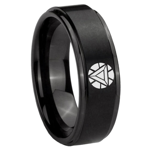 8mm Iron Man Art Reactor Step Edge Black Tungsten Male Ring