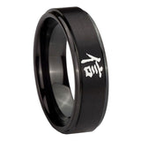 8mm-Kanji-Faith-Step-Edges-Brush-Black-Tungsten-Carbide-Custom-Mens-Ring