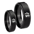 Kanji Faith Step Edges Brush Black Tungsten Couple Band Set