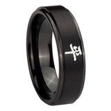 8mm-Kanji-Peace-Step-Edges-Brush-Black-Tungsten-Carbide-Custom-Ring-for-Men