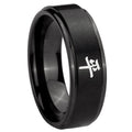 10mm Kanji Peace Step Edges Brush Black Tungsten Carbide Men's Engagement Band