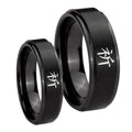 Kanji Prayer Step Edges Brush Black Tungsten His and Hers