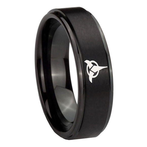 8mm-Klingon-Step-Edges-Brush-Black-Tungsten-Carbide-Engraved-Ring