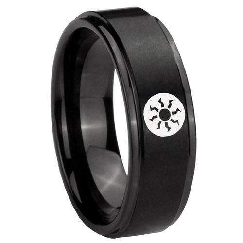 10mm Magic The Gathering Step Edges Brush Black Tungsten Mens Promise Ring