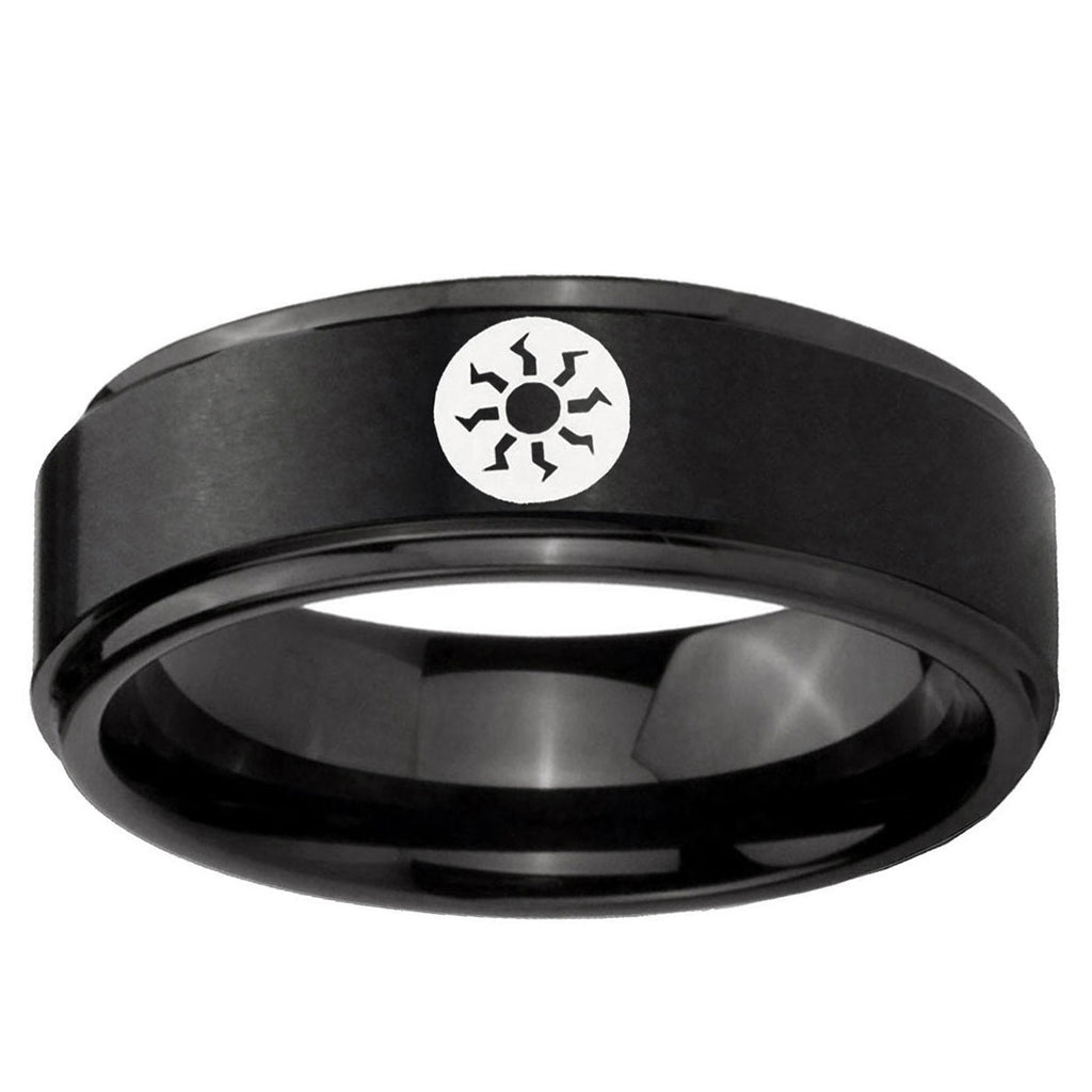 10mm Magic The Gathering Step Edge Brush Black Tungsten Mens Promise Ring