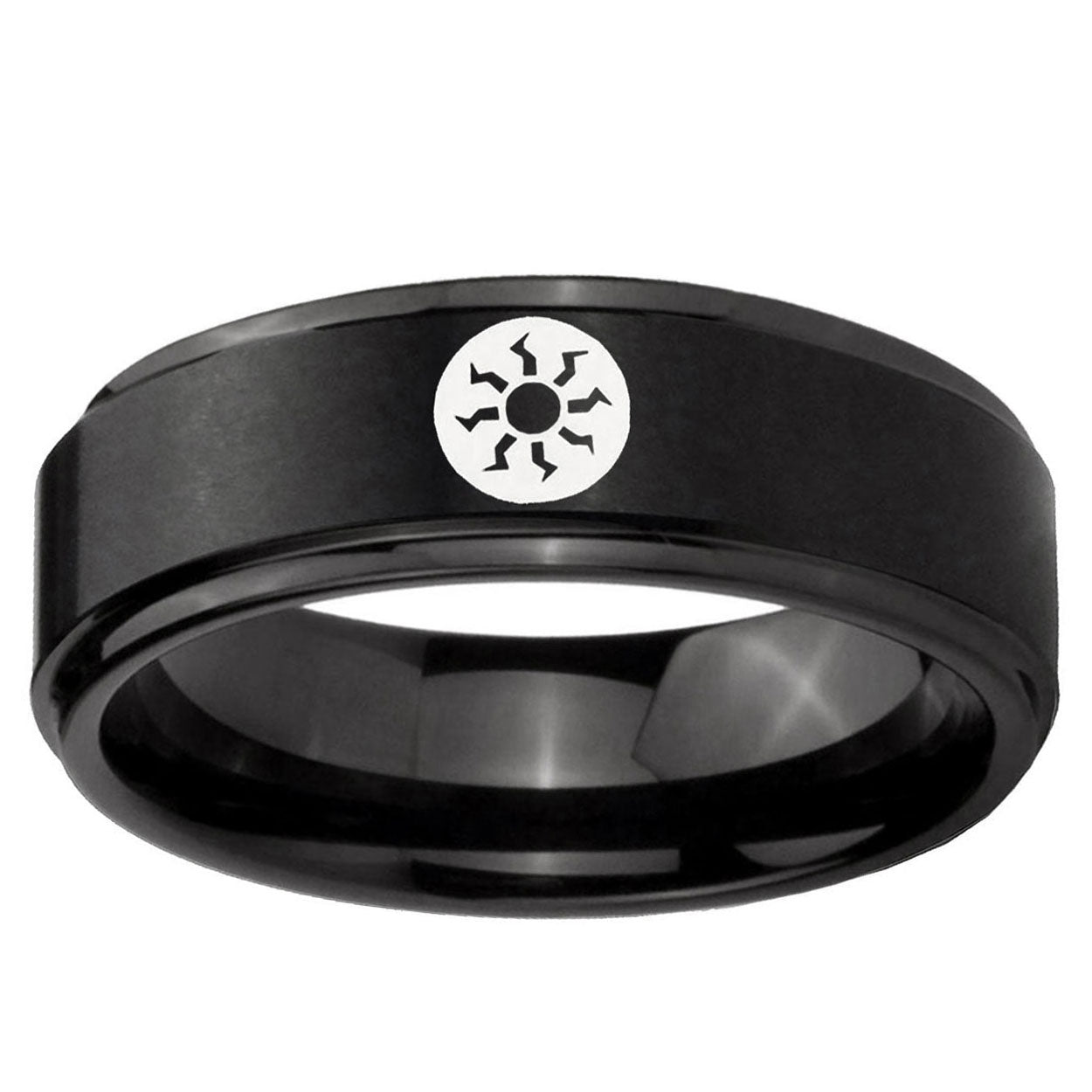 10mm Magic The Gathering Step Edge Brush Black Tungsten Mens Promise Ring