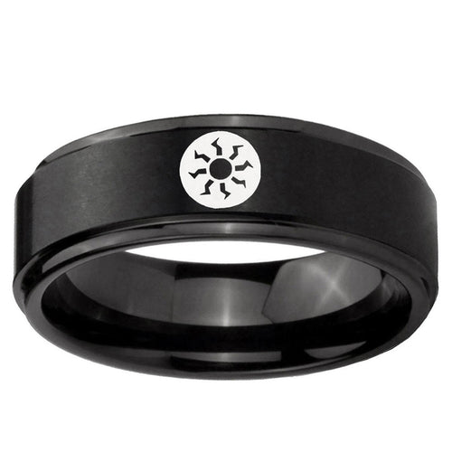 10mm Magic The Gathering Step Edge Brush Black Tungsten Mens Promise Ring