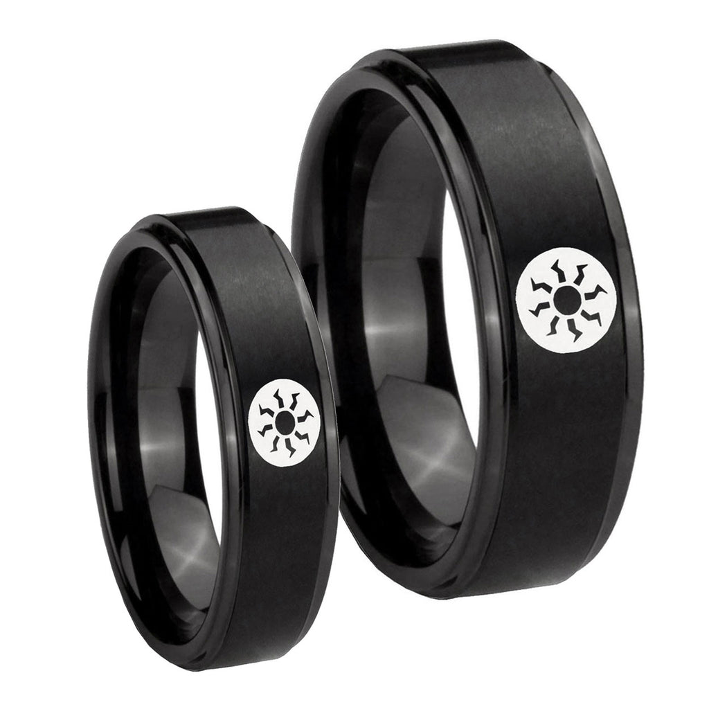 Magic The GatheRing Step Edges Brush Black Tungsten His Hers Set Rings