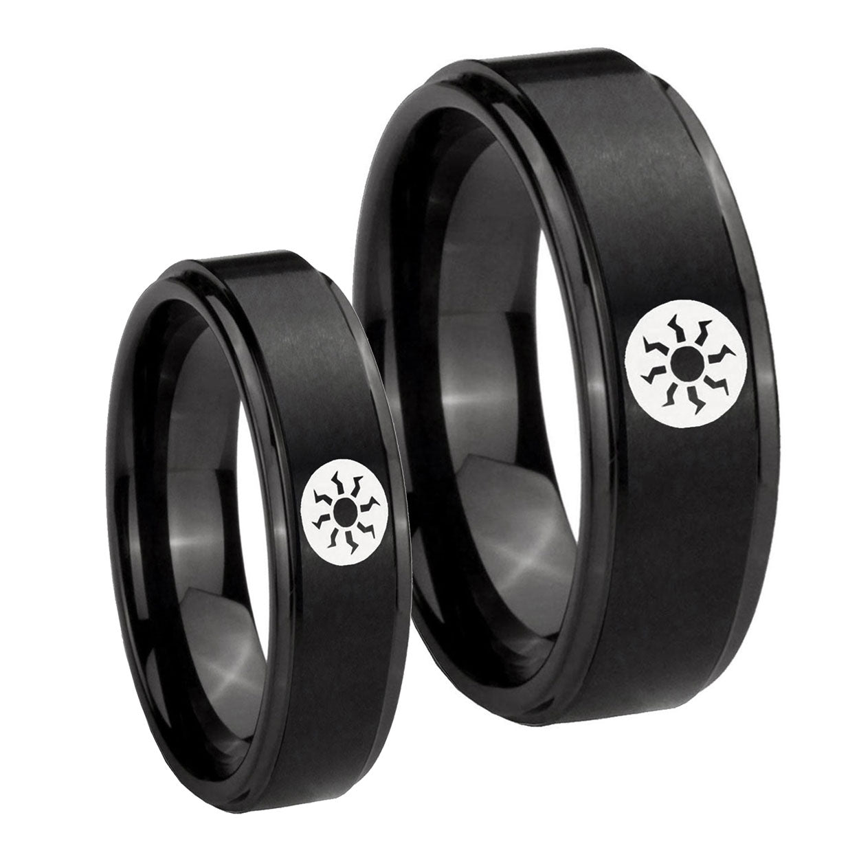 Magic The GatheRing Step Edges Brush Black Tungsten His Hers Set Rings