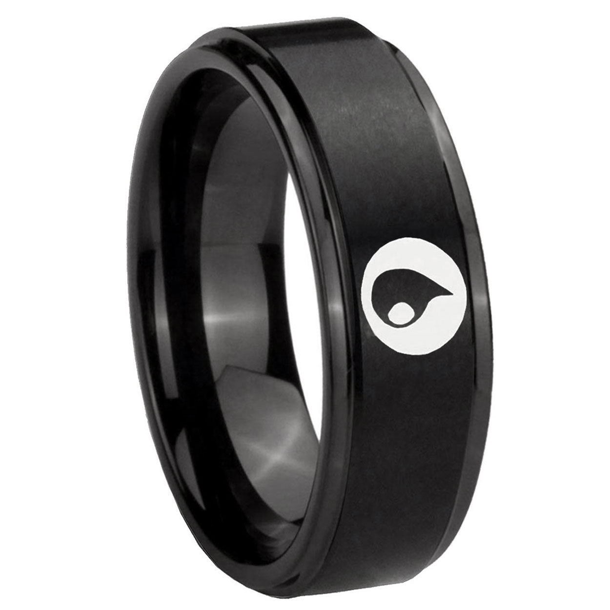 10mm Magic Gathering Step Edges Brush Black Tungsten Men's Promise Rings
