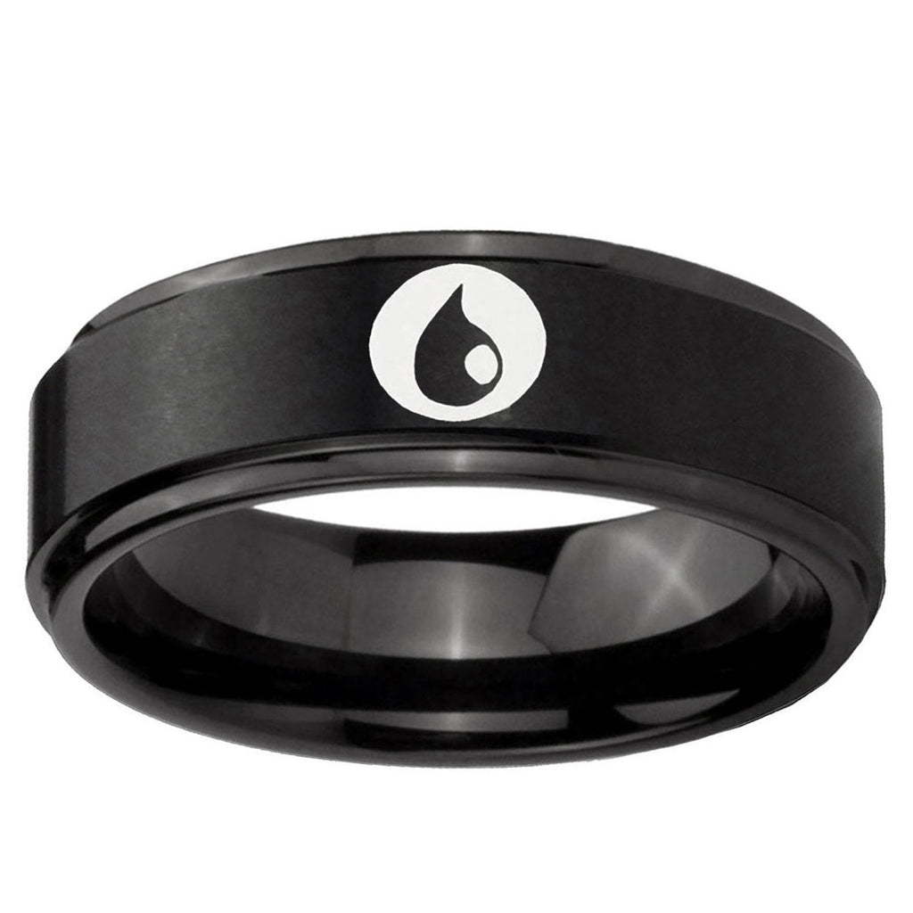 10mm Magic Gathering Step Edge Brush Black Tungsten Men's Promise Rings