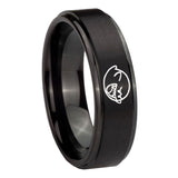 8mm-Mario-Boo-Ghost-Step-Edges-Brush-Black-Tungsten-Carbide-Mens-Bands-Ring