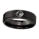 10mm-Mario-Boo-Ghost-Step-Edges-Brush-Black-Tungsten-Carbide-Mens-Ring