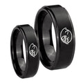 Mario Boo Ghost Step Edges Brush Black Tungsten Couple Wedding Bands