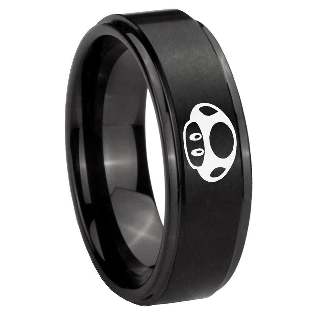 10mm Mario Mushroom Step Edges Brush Black Tungsten Carbide Men's Ring