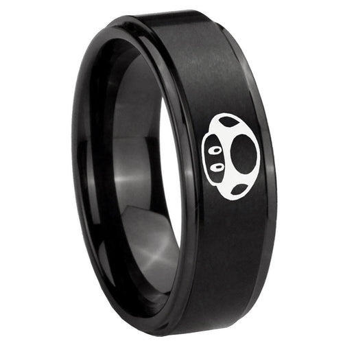 10mm Mario Mushroom Step Edges Brush Black Tungsten Carbide Men's Ring
