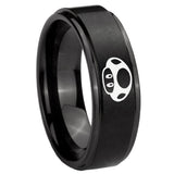 8mm Mario Mushroom Step Edges Brush Black Tungsten Carbide Men's Bands Ring