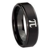 8mm-Math-Pi-Step-Edges-Brush-Black-Tungsten-Carbide-Men's-Engagement-Band