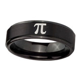 10mm-Math-Pi-Step-Edges-Brush-Black-Tungsten-Carbide-Mens-Ring-Personalized