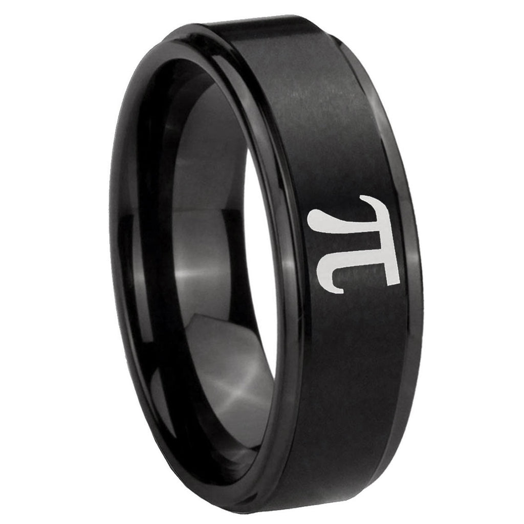 10mm Math Pi Step Edges Brush Black Tungsten Carbide Mens Ring Personalized