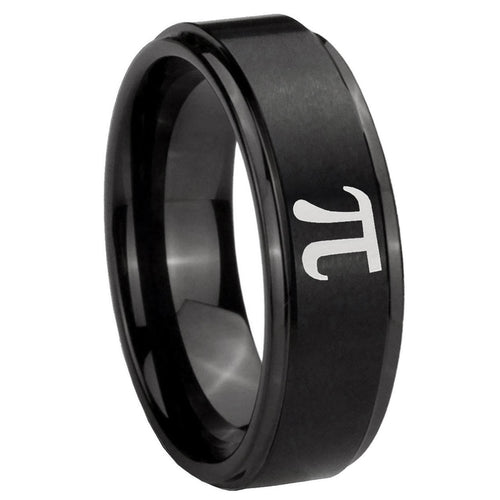 10mm Math Pi Step Edges Brush Black Tungsten Carbide Mens Ring Personalized