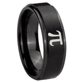 8mm Math Pi Step Edges Brush Black Tungsten Carbide Men's Engagement Band