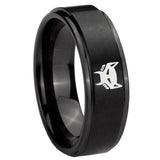 8mm Maximal Step Edges Brush Black Tungsten Carbide Mens Engagement Ring