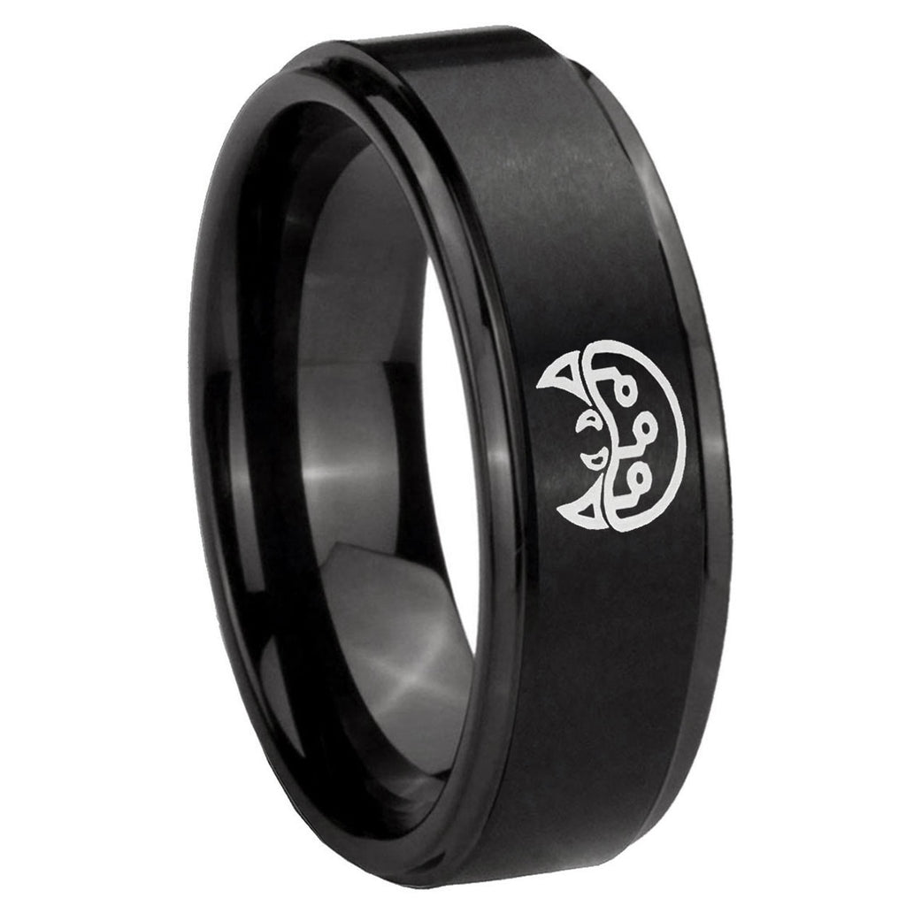 10mm Metroid Step Edges Brush Black Tungsten Carbide Men's Wedding Band
