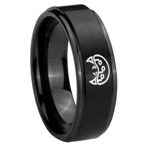 10mm Metroid Step Edges Brush Black Tungsten Carbide Men's Wedding Band