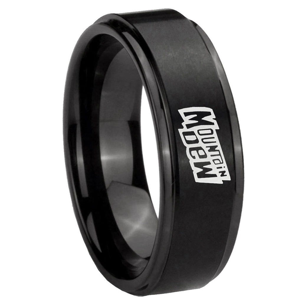 10mm Mountain Dew Step Edges Brush Black Tungsten Carbide Mens Wedding Ring