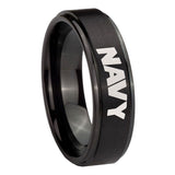 10mm-Navy-Step-Edges-Brush-Black-Tungsten-Carbide-Personalized-Ring
