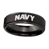 10mm-Navy-Step-Edges-Brush-Black-Tungsten-Carbide-Personalized-Ring