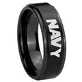 10mm Navy Step Edges Brush Black Tungsten Carbide Personalized Ring