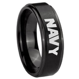 8mm Navy Step Edges Brush Black Tungsten Carbide Men's Wedding Band