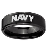 5, 8mm Navy Step Edge Brush Black Tungsten Ring