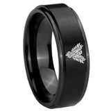 8mm Phoenix Step Edges Brush Black Tungsten Carbide Men's Ring