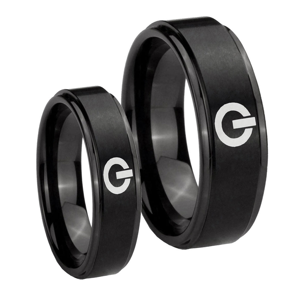 Power Step Edges Brush Black Tungsten Mens Set Ring
