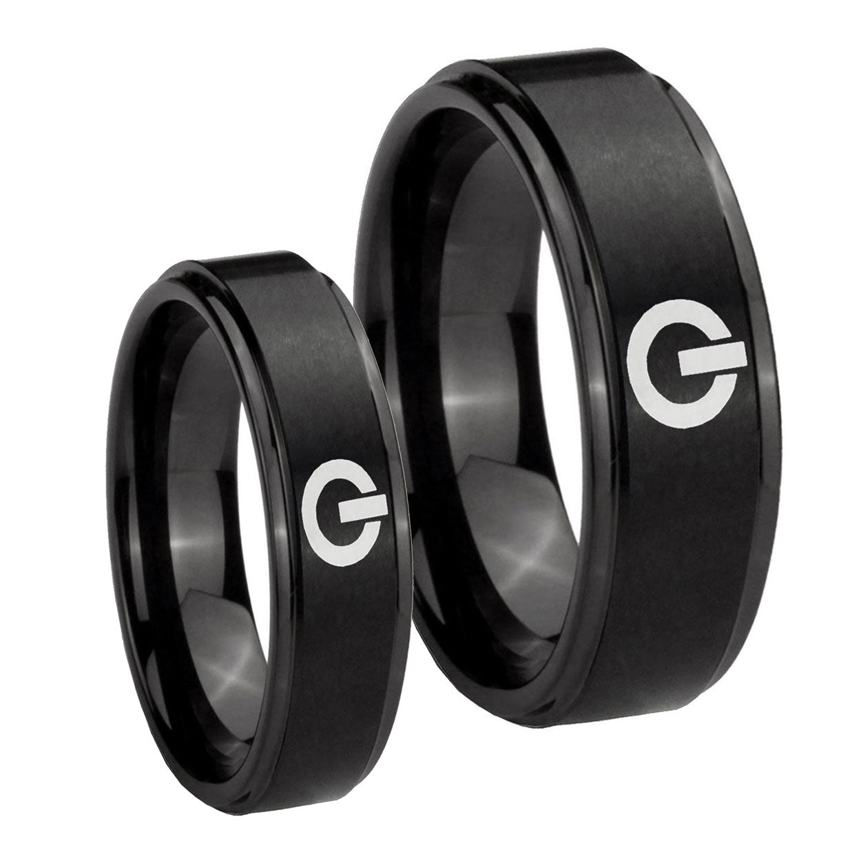 Power Step Edges Brush Black Tungsten Mens Set Ring