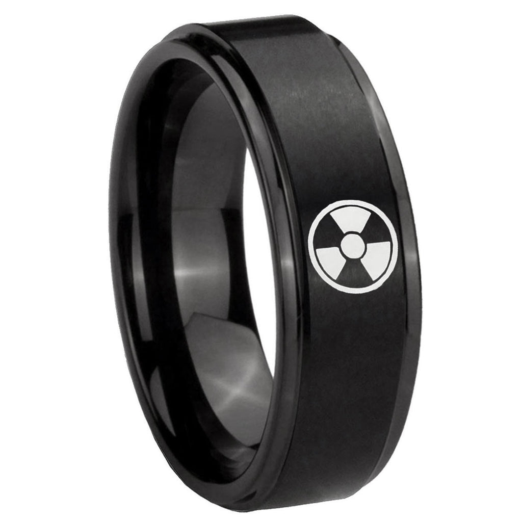 10mm Radiation Step Edges Brush Black Tungsten Carbide Wedding Band Mens