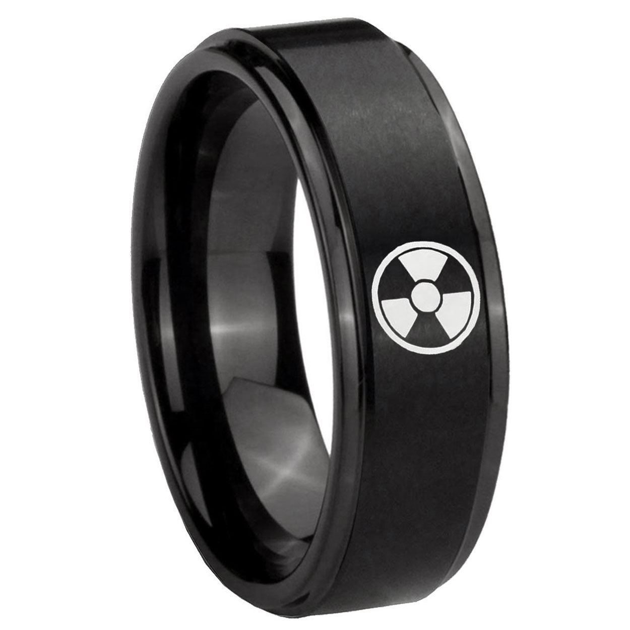 10mm Radiation Step Edges Brush Black Tungsten Carbide Wedding Band Mens