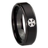 10mm-Resident-Evil-Step-Edges-Brush-Black-Tungsten-Carbide-Wedding-Band-Ring