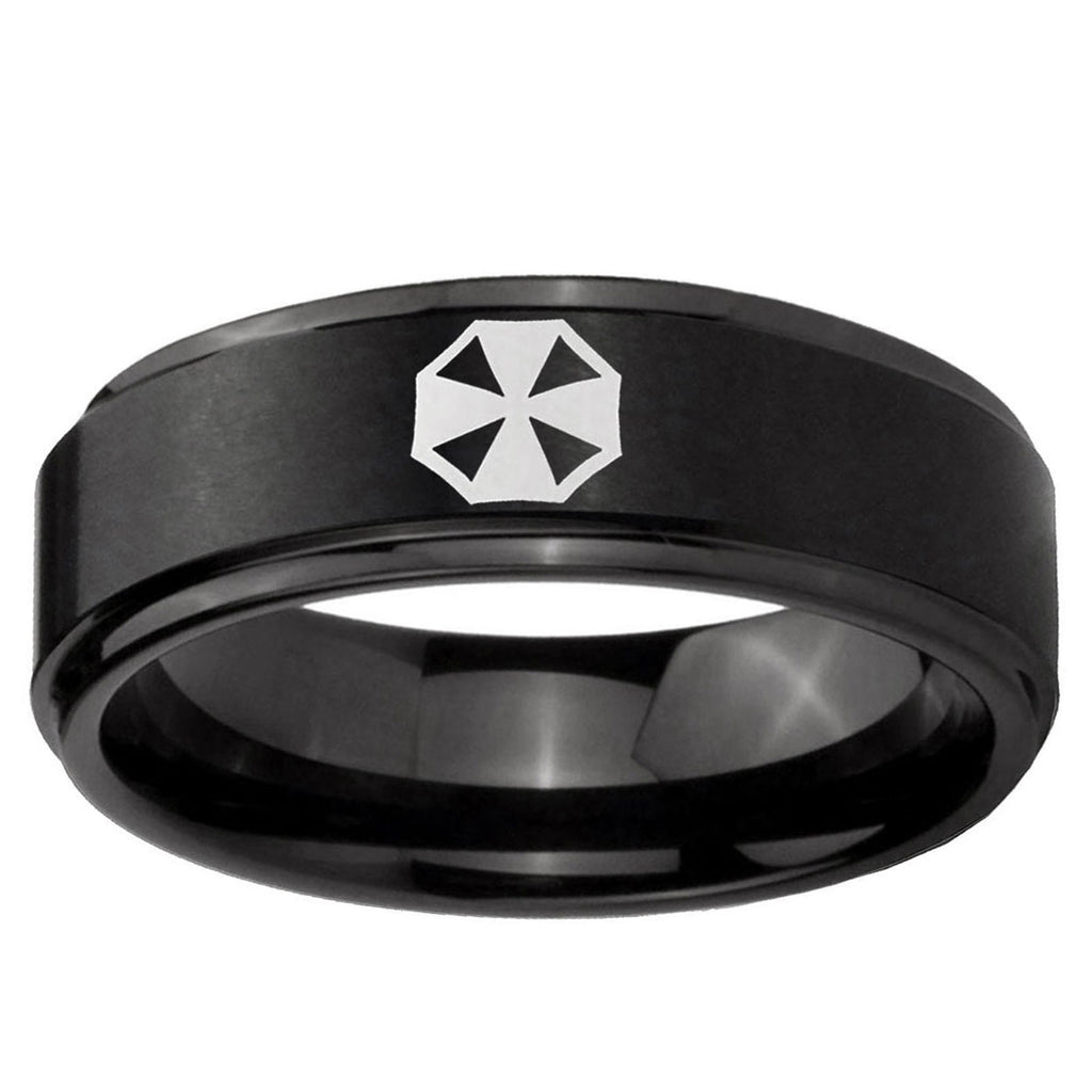 10mm Resident Evil Step Edge Brush Black Tungsten Ring